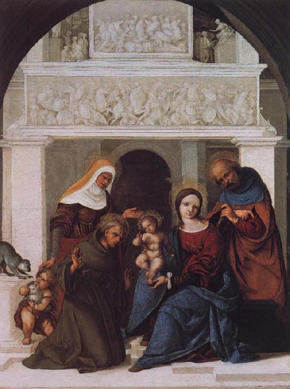 Lodovico Mazzolino The Holy Family with Saints John the Baptist,Elizabeth and Francis Sweden oil painting art